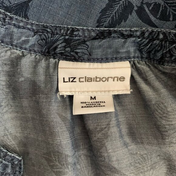 Liz Claiborne Blouse Women’s Medium Blue Long Sleeve Pullover Floral Top - Picture 7 of 8